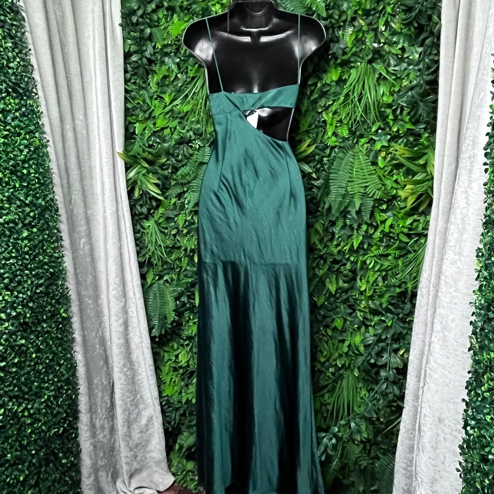 Hello Molly Dress Size 6 Emerald Green Satin Cowl Neck Cutout Maxi Gown 3927 - Picture 7 of 8